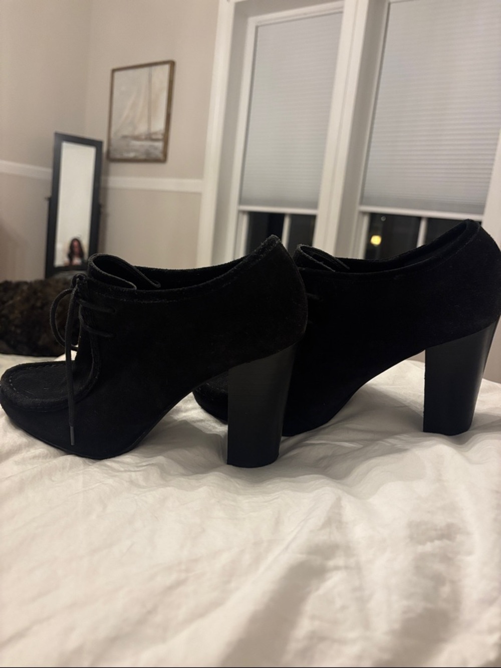 Ralph Lauren Black Suede Lace-Up Block Heel Shoes